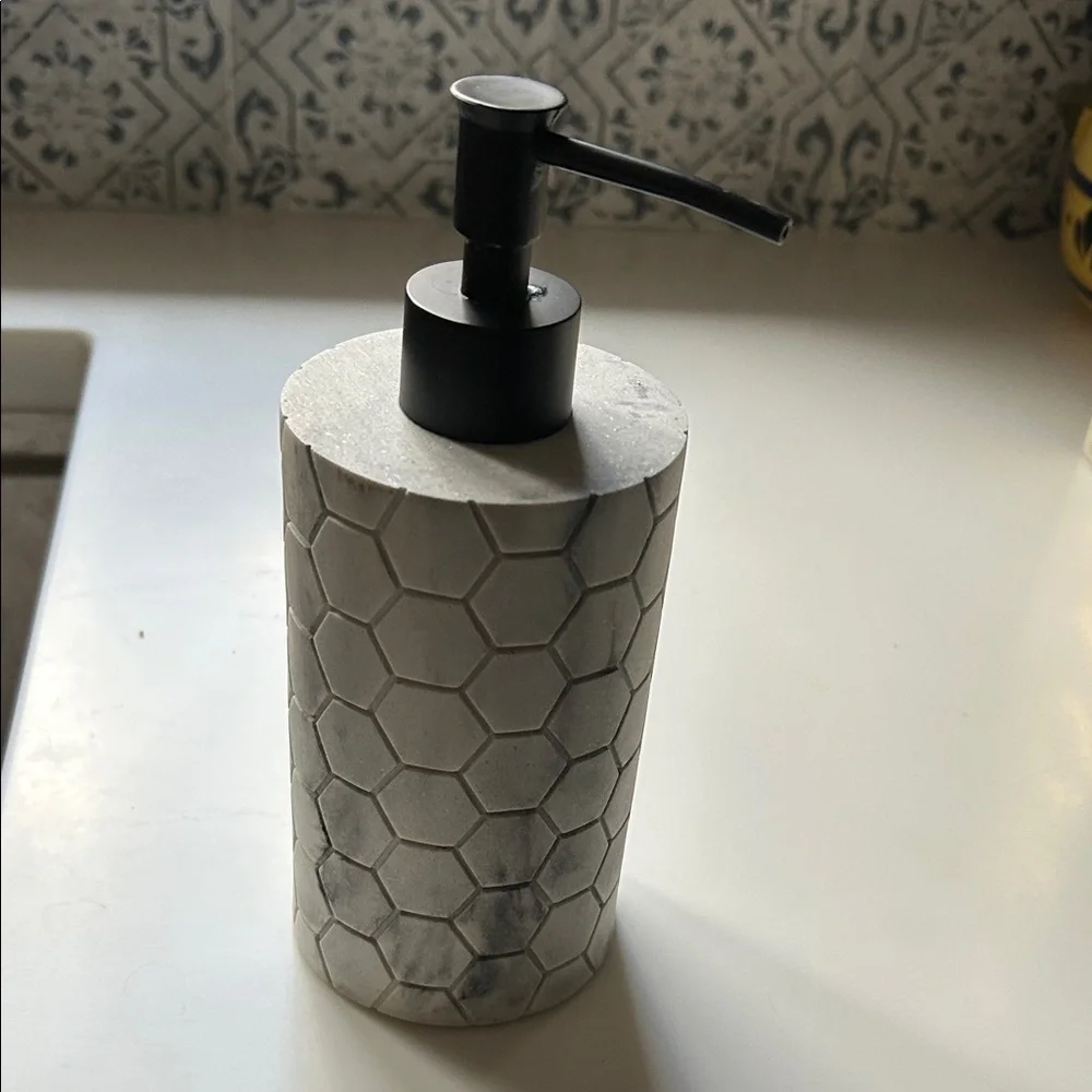 Stainless Steel and Gray Ceramic Soap Dispenser Set. GUC